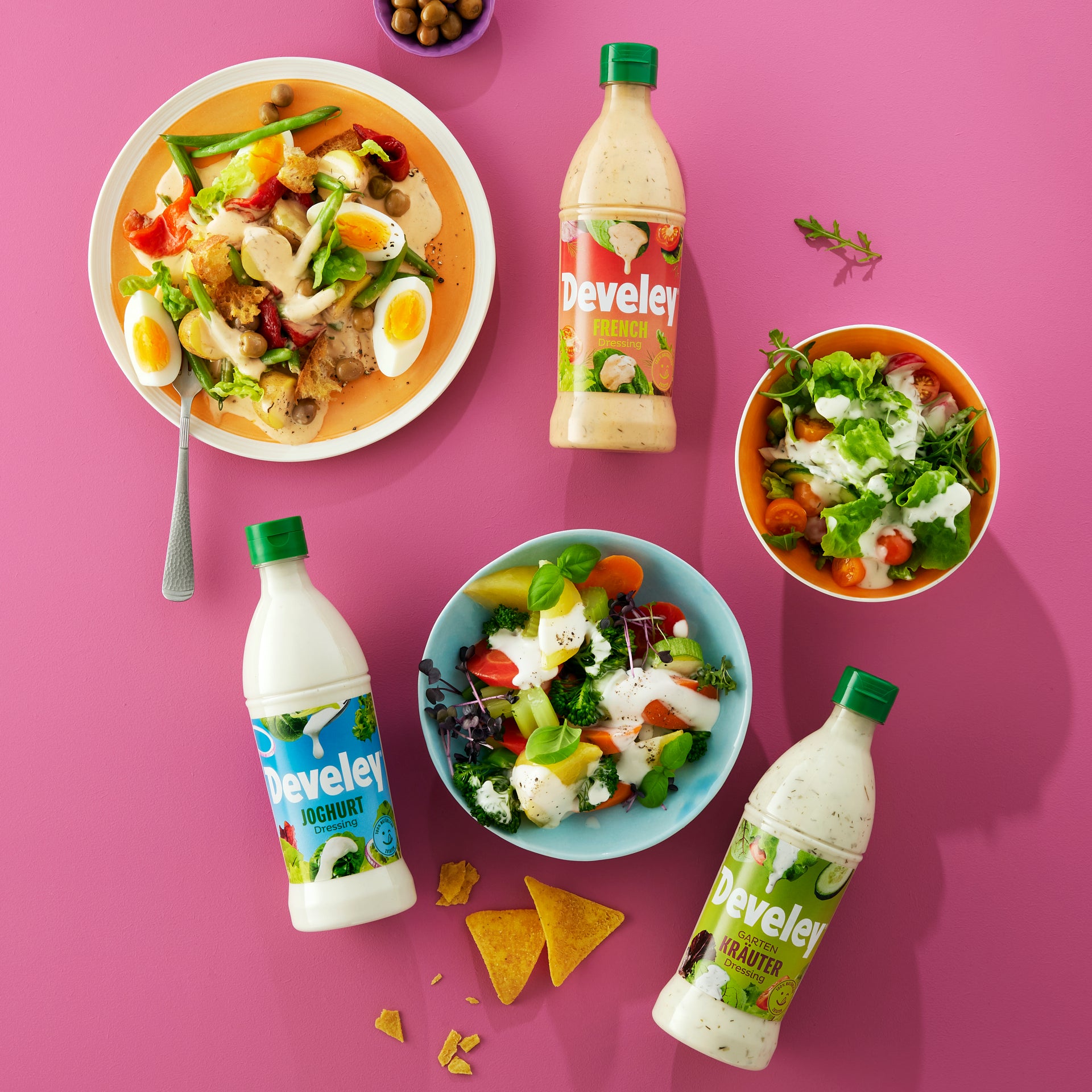 Develey Dressing 500 ml Flaschen mit Salaten