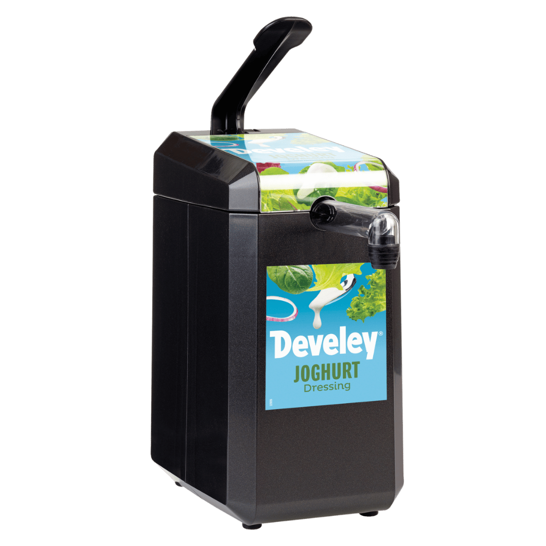 Der Develey Saucenspender 5 kg für das Joghurt Dressing für die Gastronomie