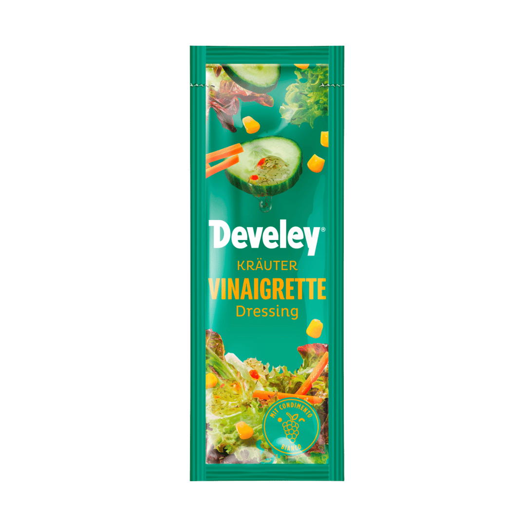 Das Kräuter Vinaigrette Dressing von Develey im 25 ml Beutel