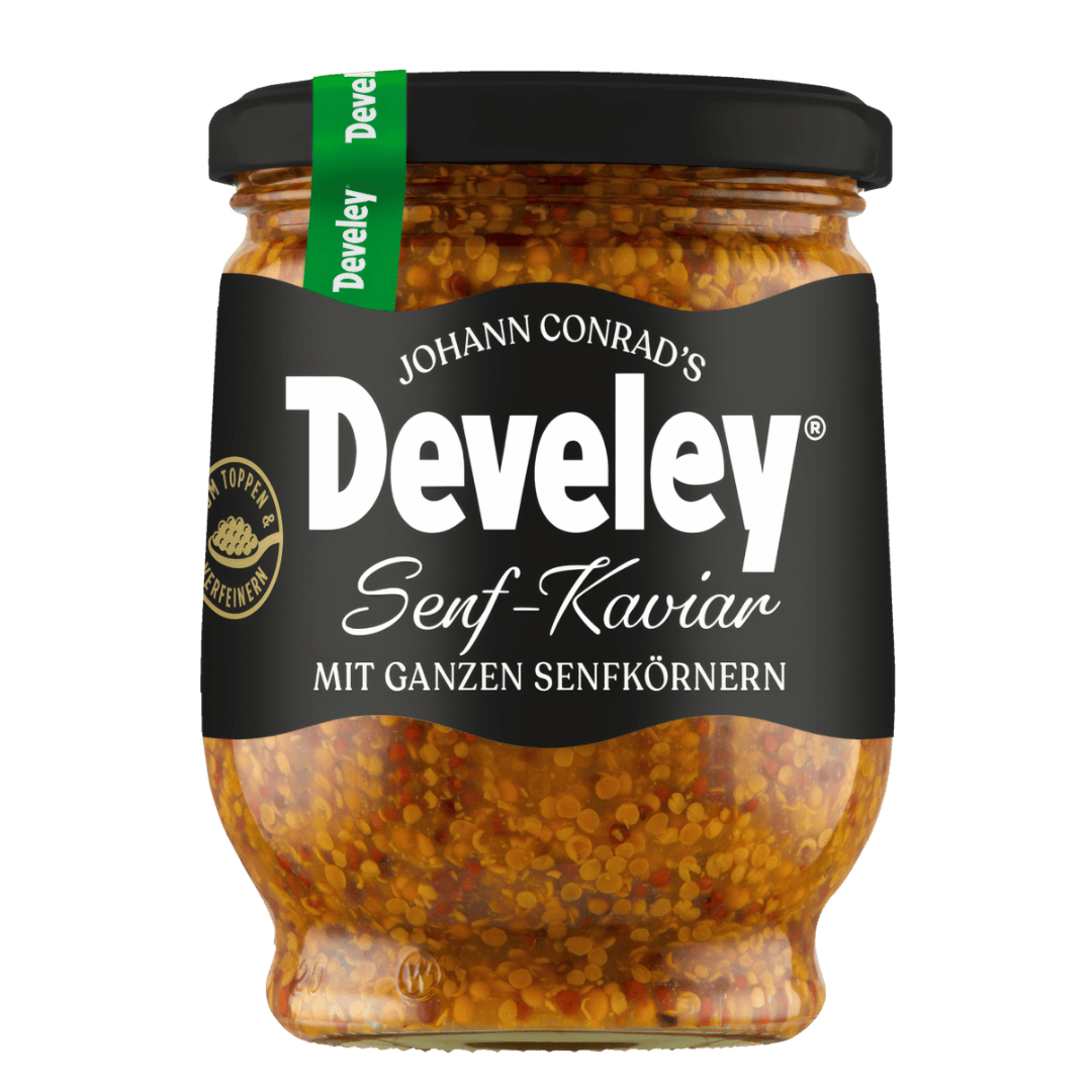Der Develey Senf Kaviar mit ganzen Senfkörnern im 270g Glas