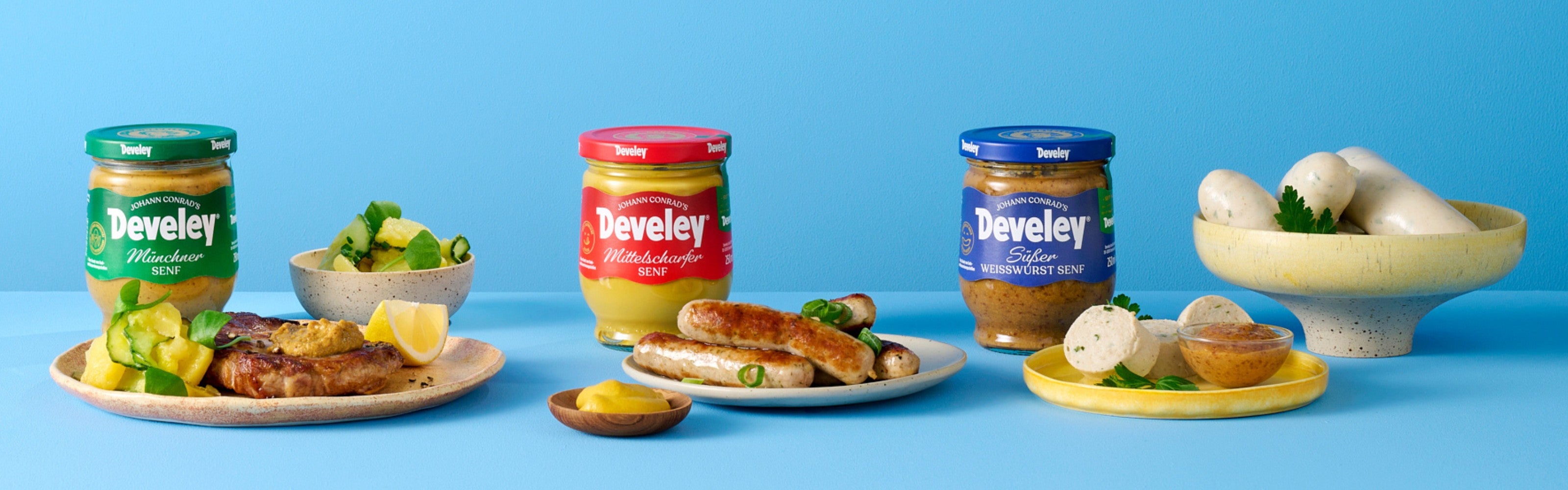 Develey Senf Range Gläser mit Würsten, Halsgrat