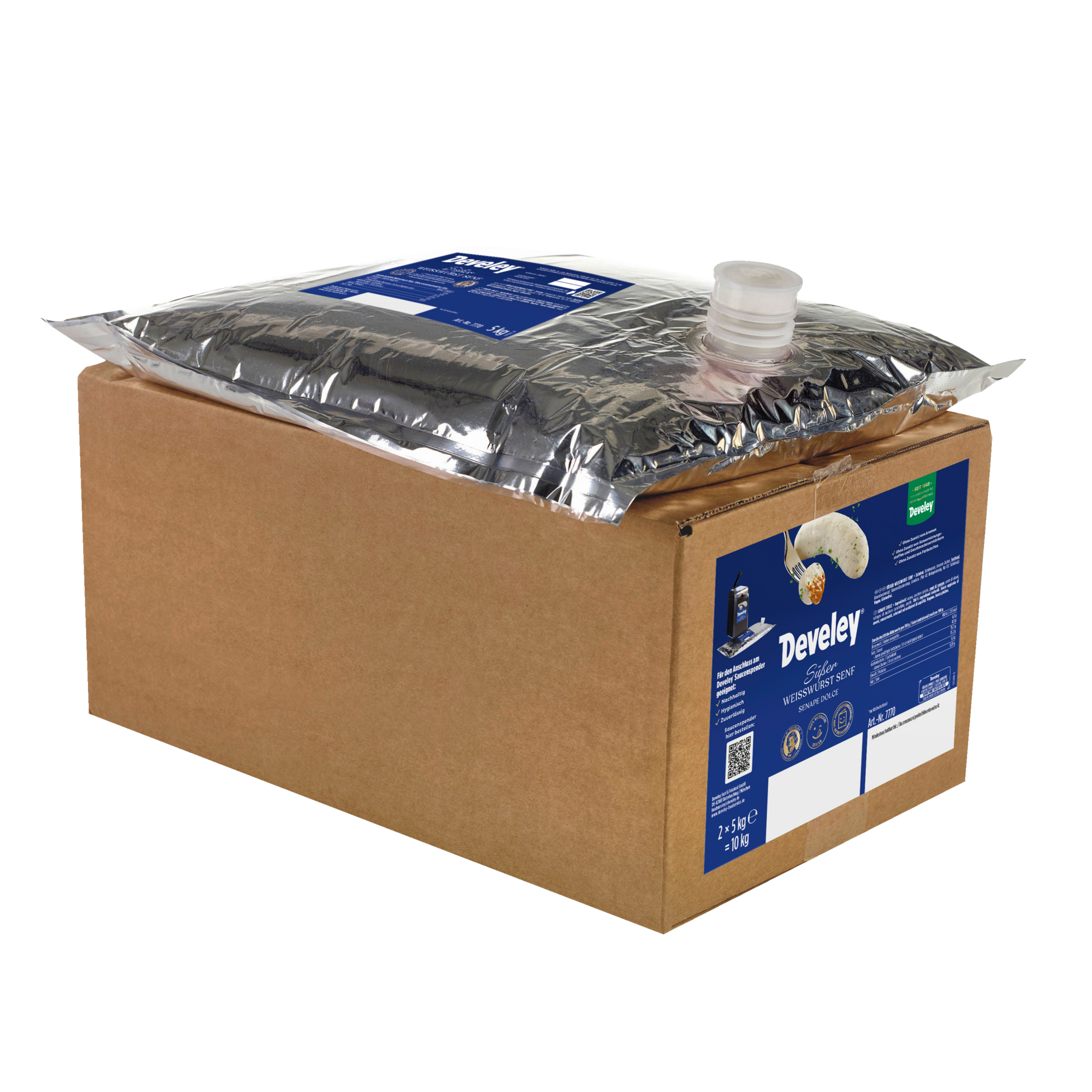 Develey Süßer Weisswurst Senf (5 kg Beutel für Dispenser 2er Pack) MHD Rabatt