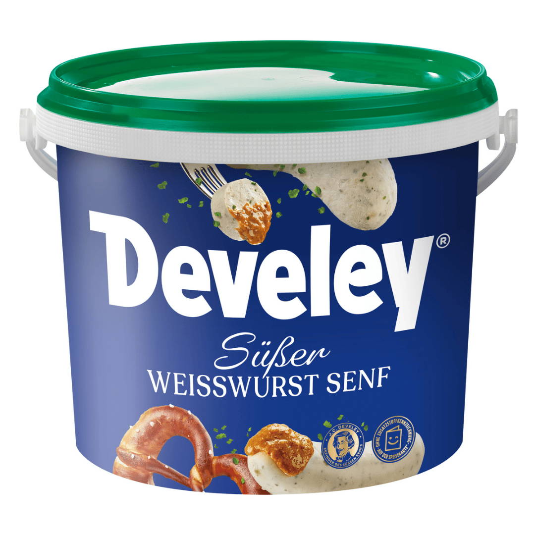 Der süße Weisswurstsenf von Develey im 5 kg Eimer für die Gastronomie oder Großverbraucher