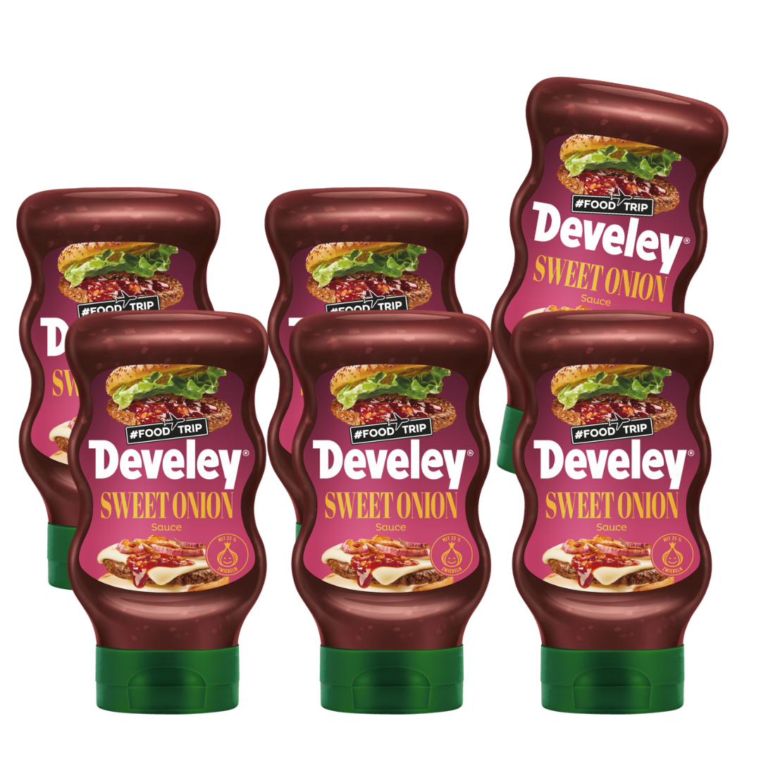Die Produktabbildung der Korean Style BBQ Sauce in der 300 ml Flasche von Develey im 6er Spar-Set