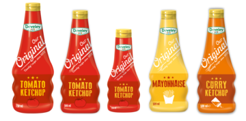 Die Produktübersicht der Our Original Range: Ketchup, Curry Ketchup und Mayonnaise