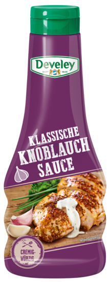 Die Knoblauch Sauce von Develey ist cremig würzig und passt perfekt zu Geflügel, Grillgemüse und Ofenkartoffel, Squeeze, 250ml, grillsoße vegetarisch