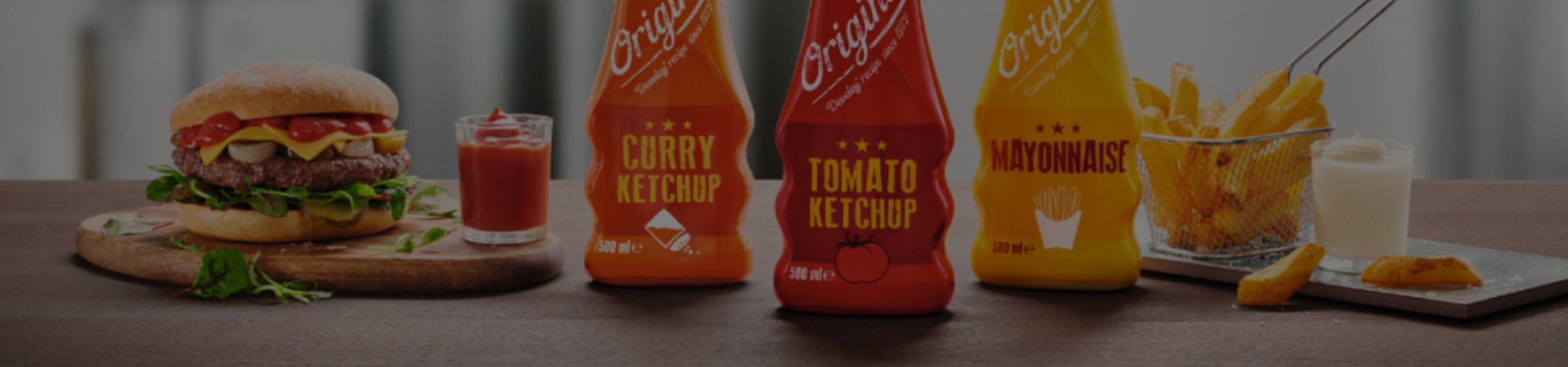 Die Our Original Vielfalt als Hintergrundbild: Mayonnaise, Tomato Ketchup, Curry Ketchup
