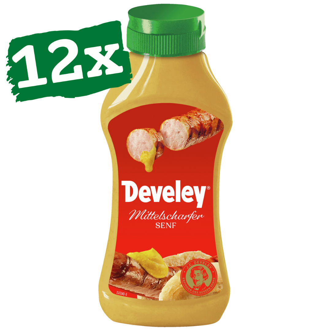 Develey mittelscharfer Senf im 300 ml Glas im 12er Pack