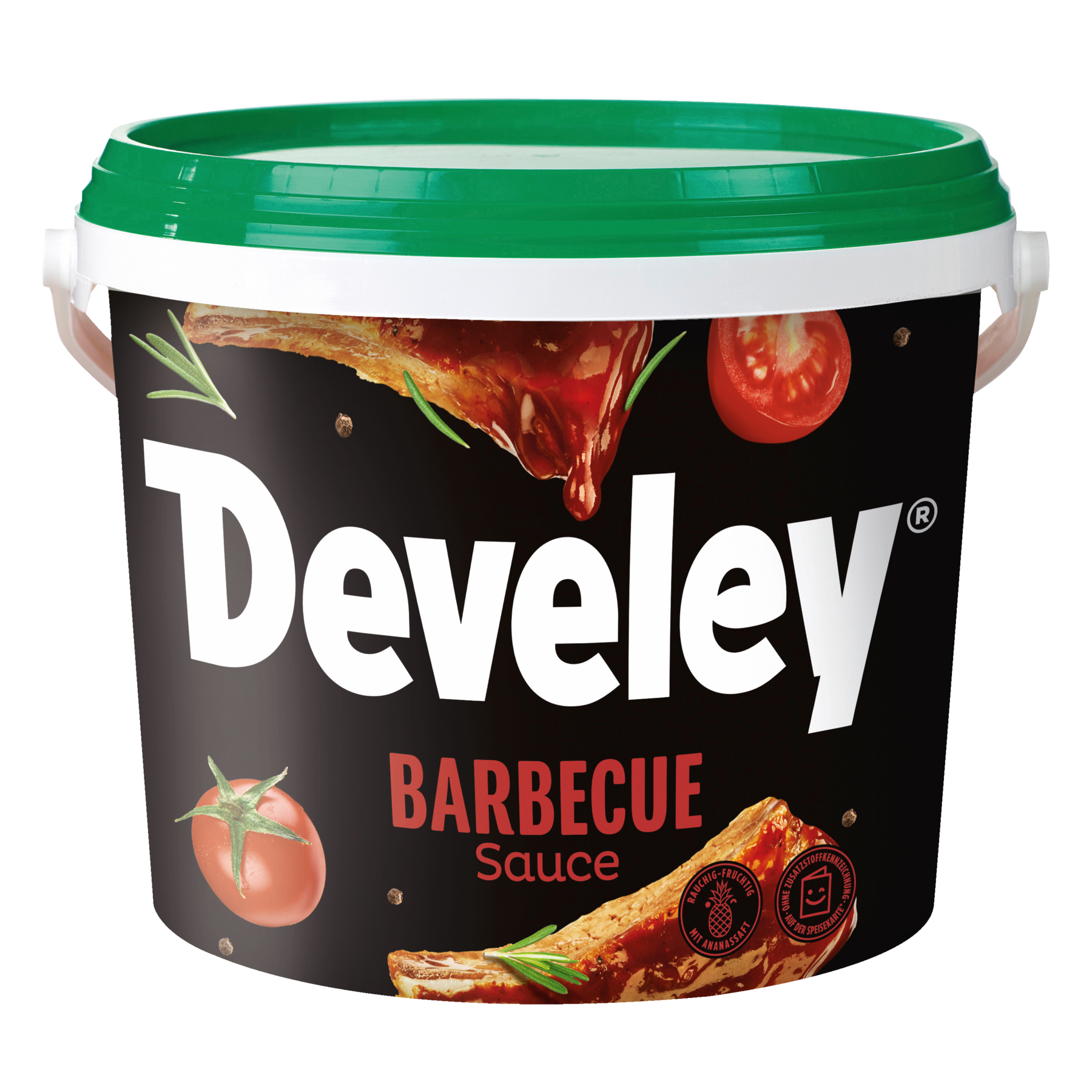 Die Produktabbildung der Barbecue Sauce von Develey im 5 kg Eimer besonders für die Gastronomie geeignet