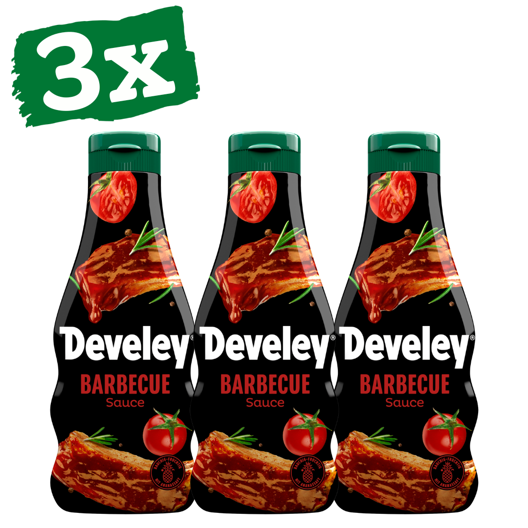 Die BBQ Sauce von Develey ist rauchig, würzig und passt perfekt zu Burger, Steak und Geflügel, Squeeze, 250ml, Grillsauce, vegan, vegetarisch