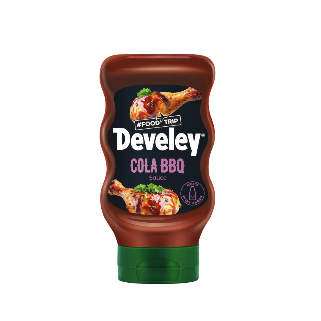 Die Develey Foodtrip Cola BBQ Sauce in der handlichen 300 ml Flasche