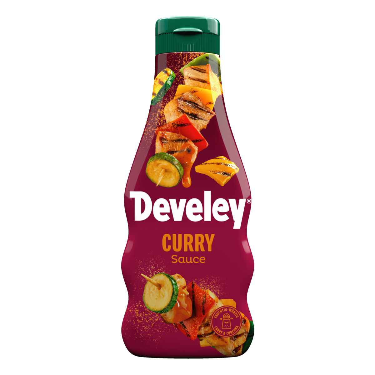 Die Produktabbildung der Curry Sauce in der 250 ml Flasche von Develey