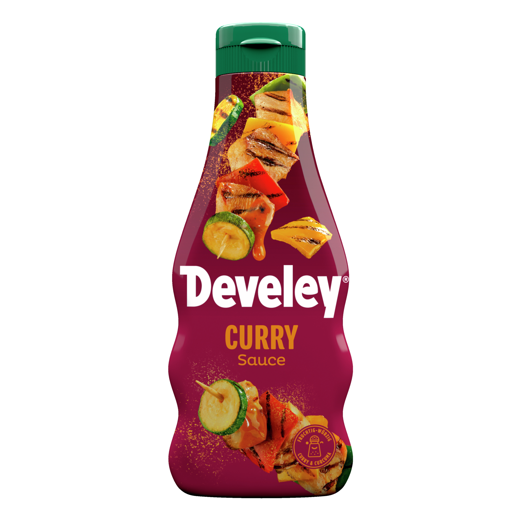 Die Curry Sauce von Develey ist würzig scharf und passt perfekt zu Geflügel, Grillgemüse und Ofenkartoffel, Squeeze, 250ml, Grillsauce, vegan, vegetarisch