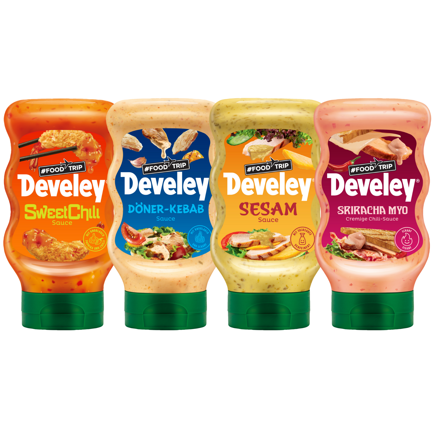 Develey Food Trip Saucen Set, Kebab,Sesam, Sriracha Mayo, Sweet Chili
