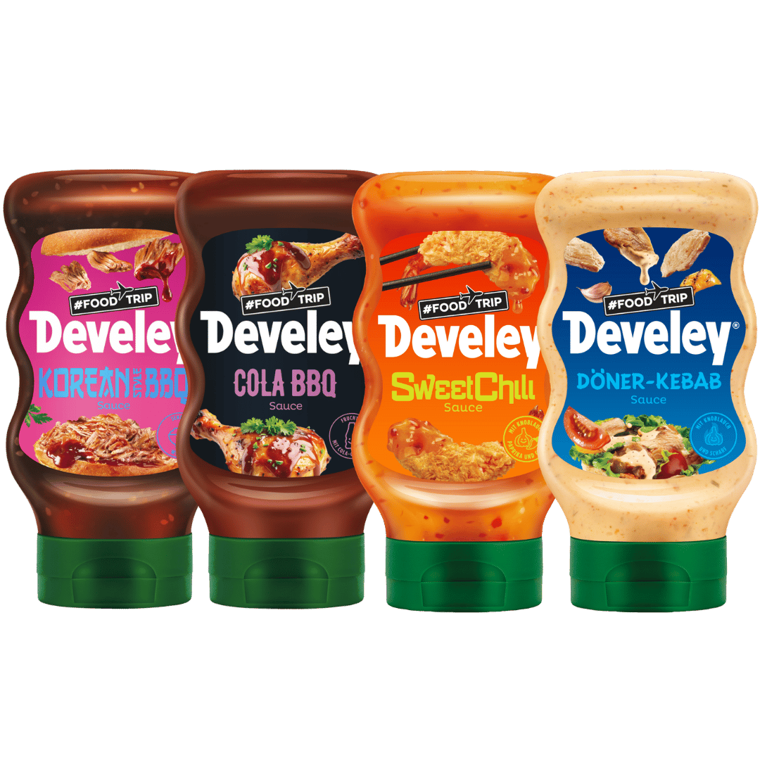 Develey Foodtrip Bundle - Kebab Sauce, Korean Style BBQ Sauce, Sweet Chili Sauce, Cola BBQ Sauce (4x 300ml)