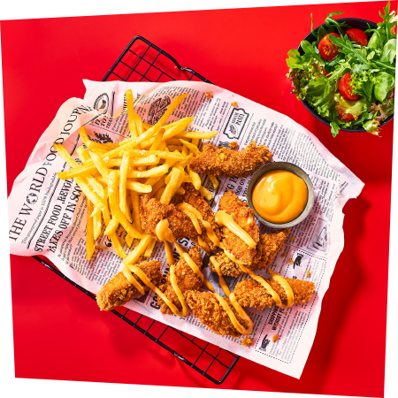 Develey Fried Chicken Rezept mit Crispy Chicken Sauce und Pommes