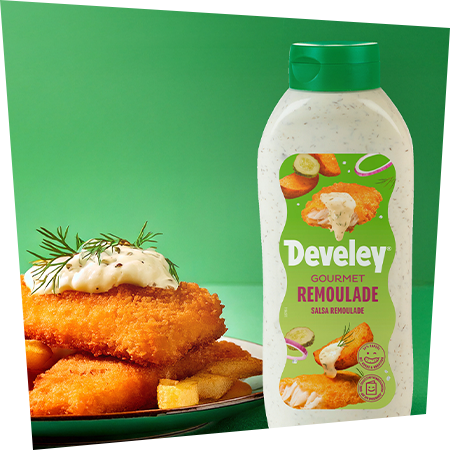 Develey Gourmet Remoulade in der 875 ml Flasche mit Fish and Chips