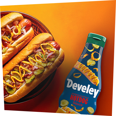 Develey Hotdog Sauce 250 ml Flasche auf Hot Dog