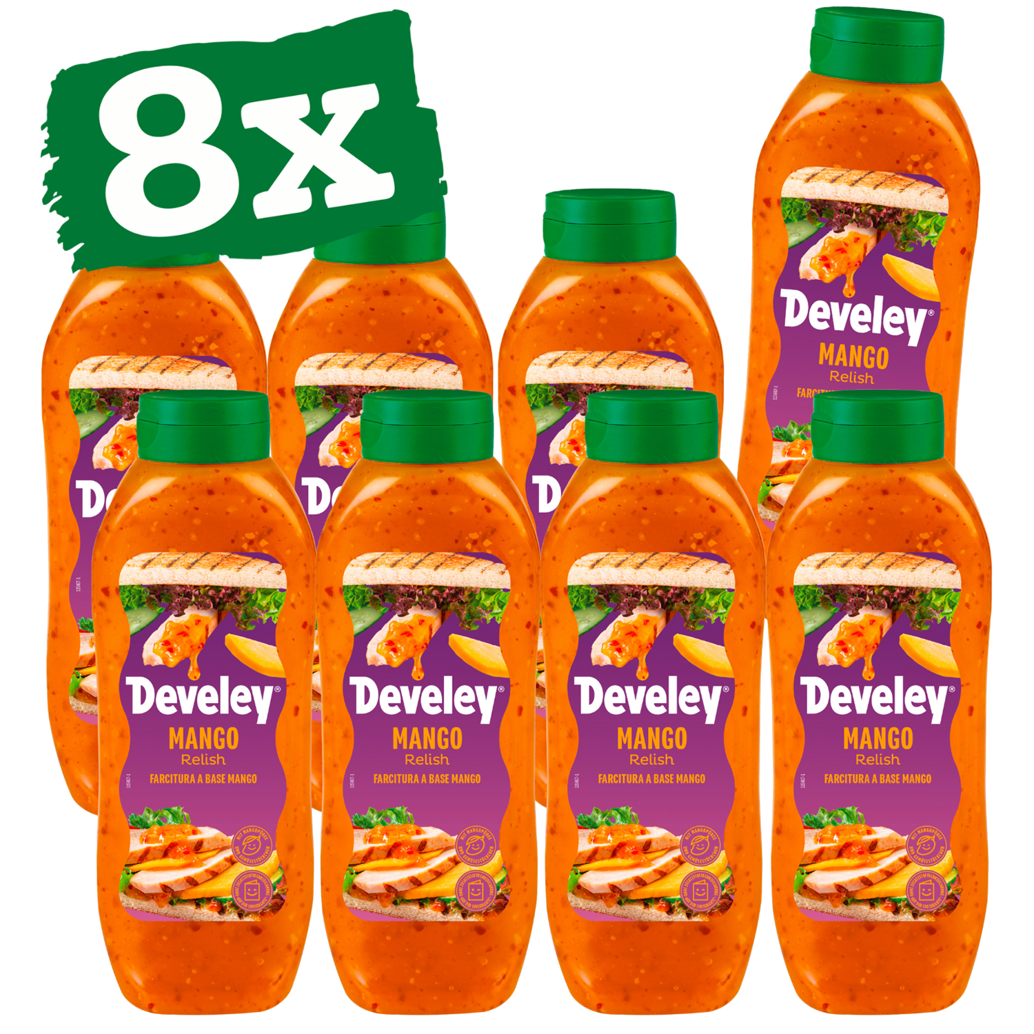 Develey Mango Relish in 875 ml Kopfstandflasche im 8er Multipack