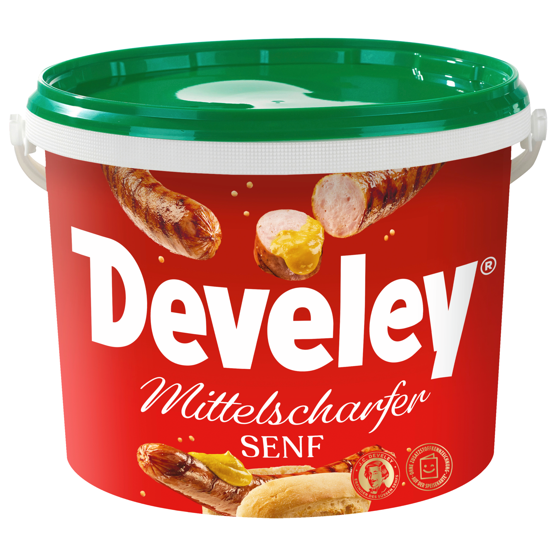 Die Produktabbildung des mittelscharfen Senf von Develey im 10 kg Eimer besonders für die Gastronomie geeignet