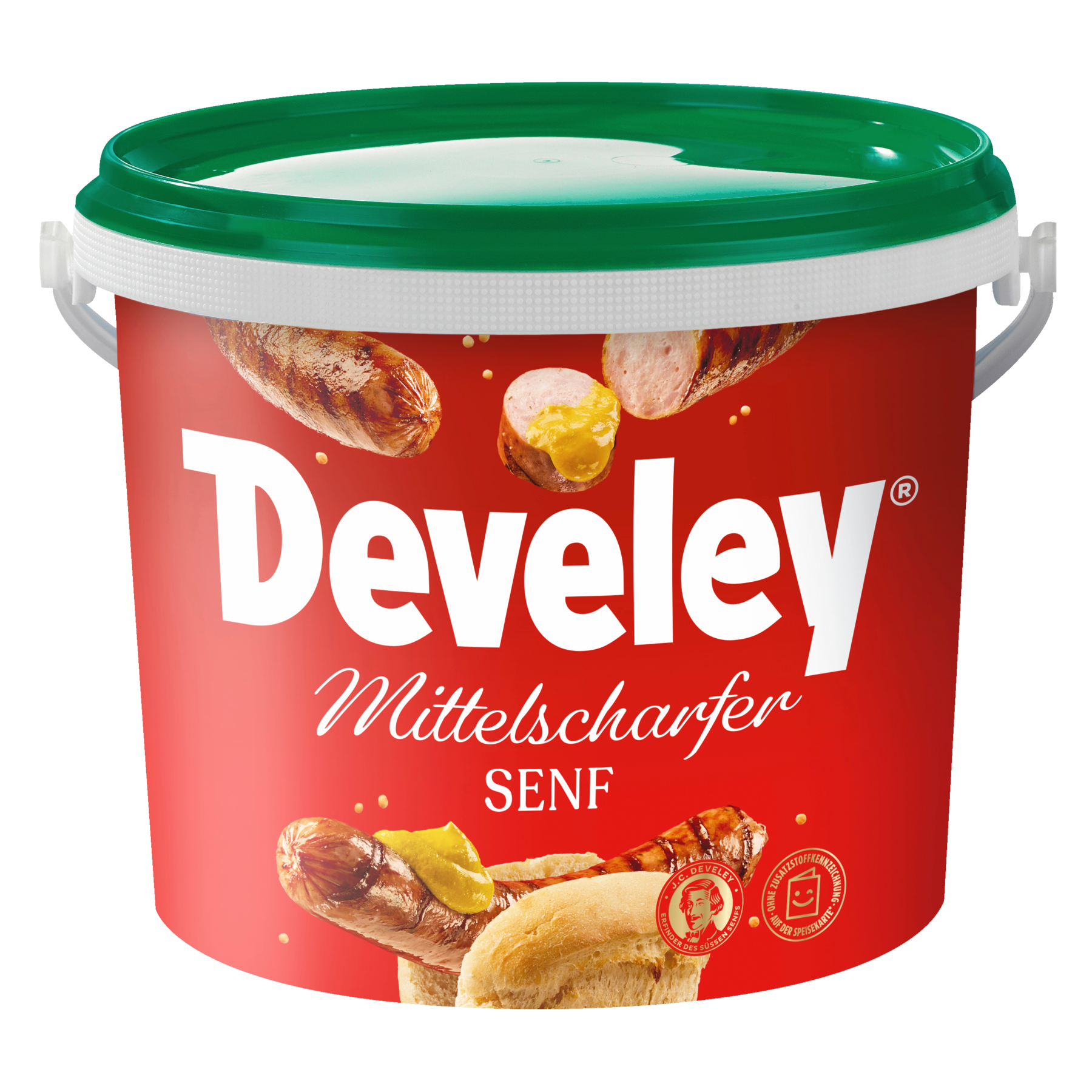 Die Produktabbildung des mittelscharfen Senf von Develey im 5 kg Eimer besonders für die Gastronomie geeignet