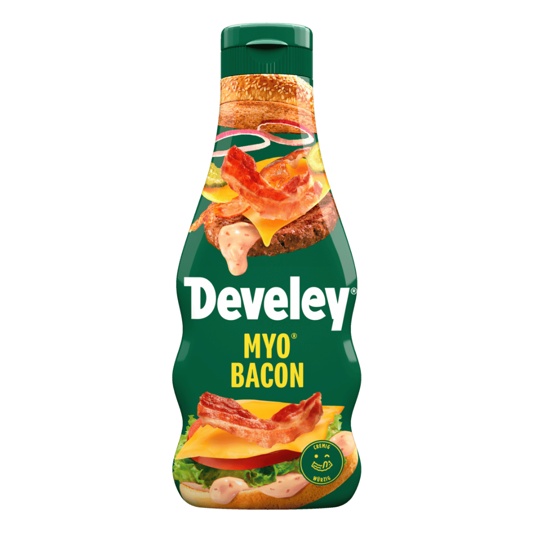 Die Produktabbilung der MYO® Bacon von Develey in der 235 ml Flasche