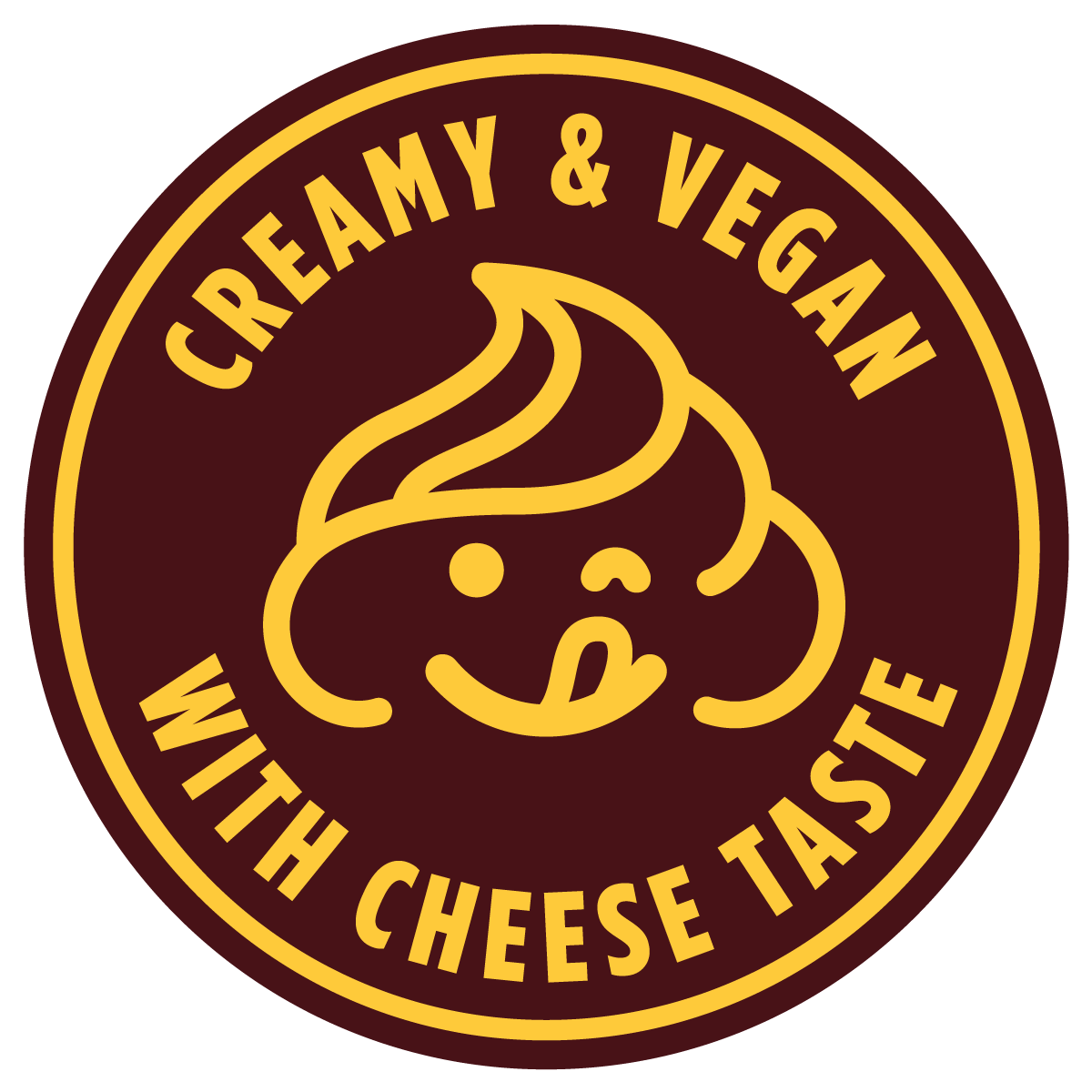 Das Icon der veganen Nacho Sauce von Develey mit der Aufschrift "Creamy & Vegan with cheese taste"