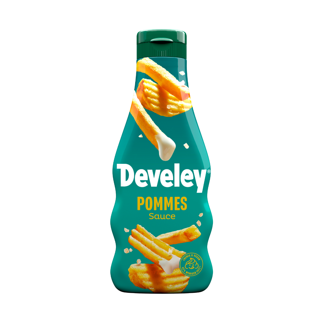 Die Pommes Sauce von Develey ist vegan und passt perfekt zu Pommes, Grillgemüse und Ofenkartoffel