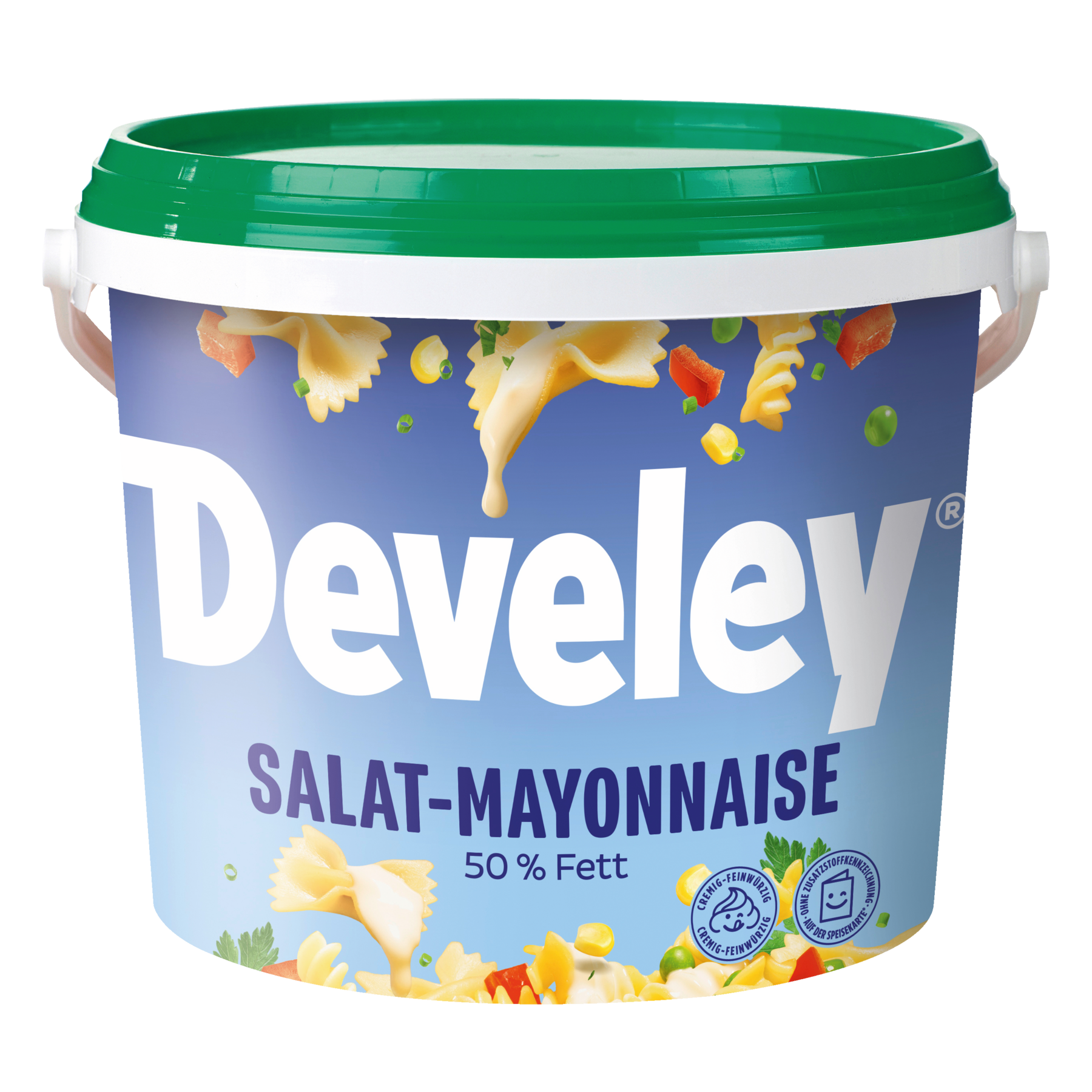 Die Produktabbildung der Salat-Mayonnaise mit 50% Fett von Develey im 5 kg Eimer für die Gastronomie
