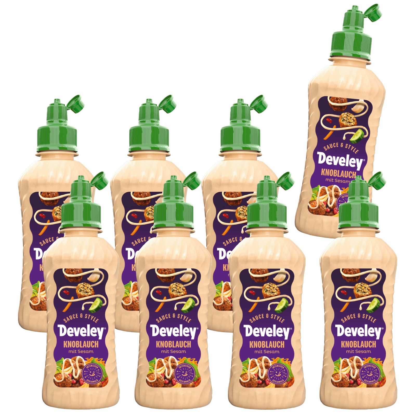 Die Produktabbildung der Sauce & Style Knoblauch Sesam Sauce im 8er Set von Develey