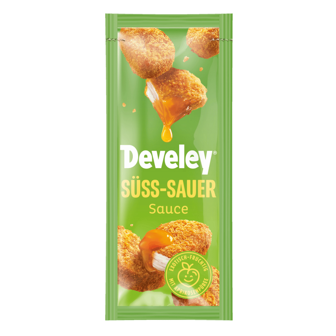 Die süß sauer Sauce von Develey im 20 ml Portionsbeutel