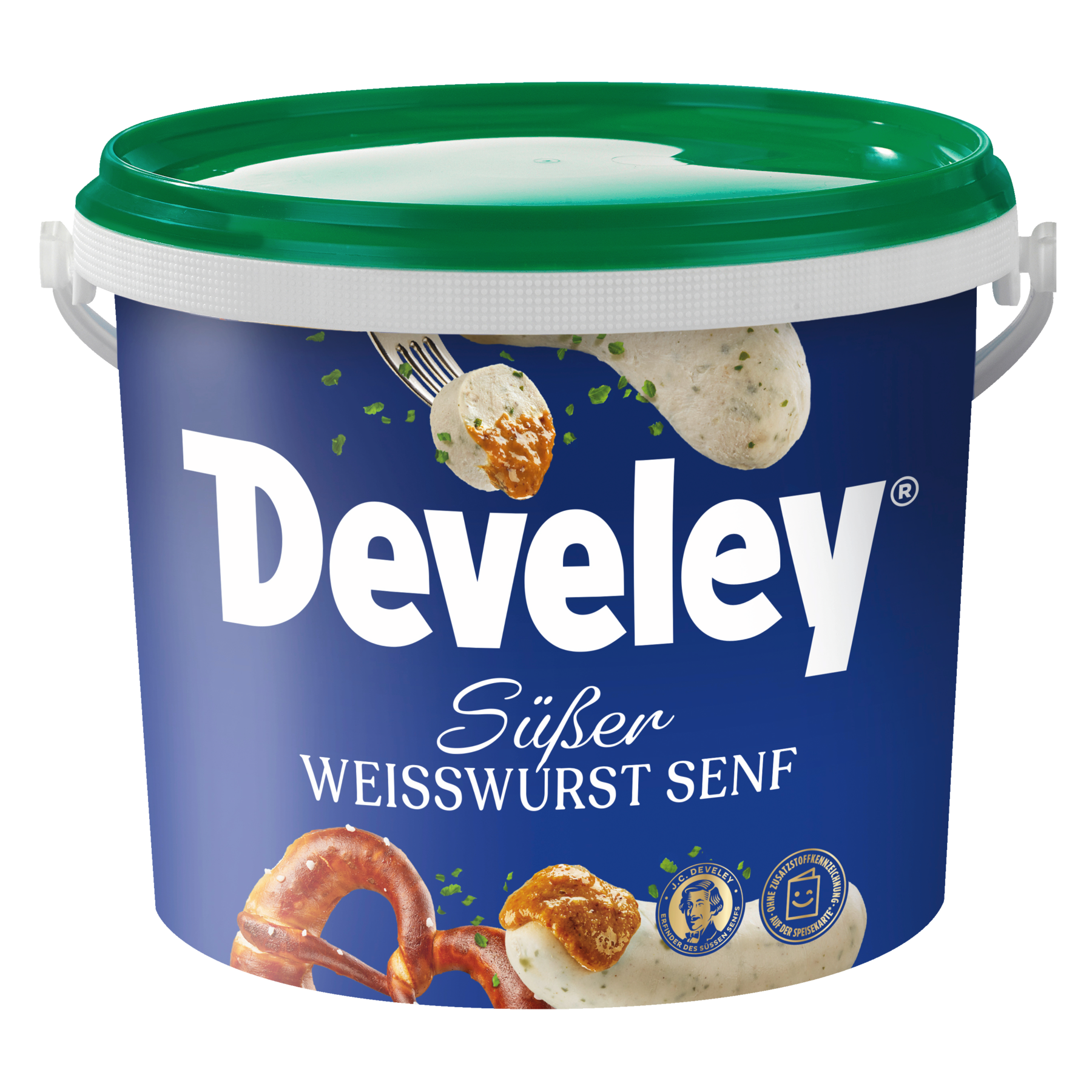 Die Produktabbildung des süßen Weisswurstsenf von Develey im 5 kg Eimer besonders für die Gastronomie geeignet
