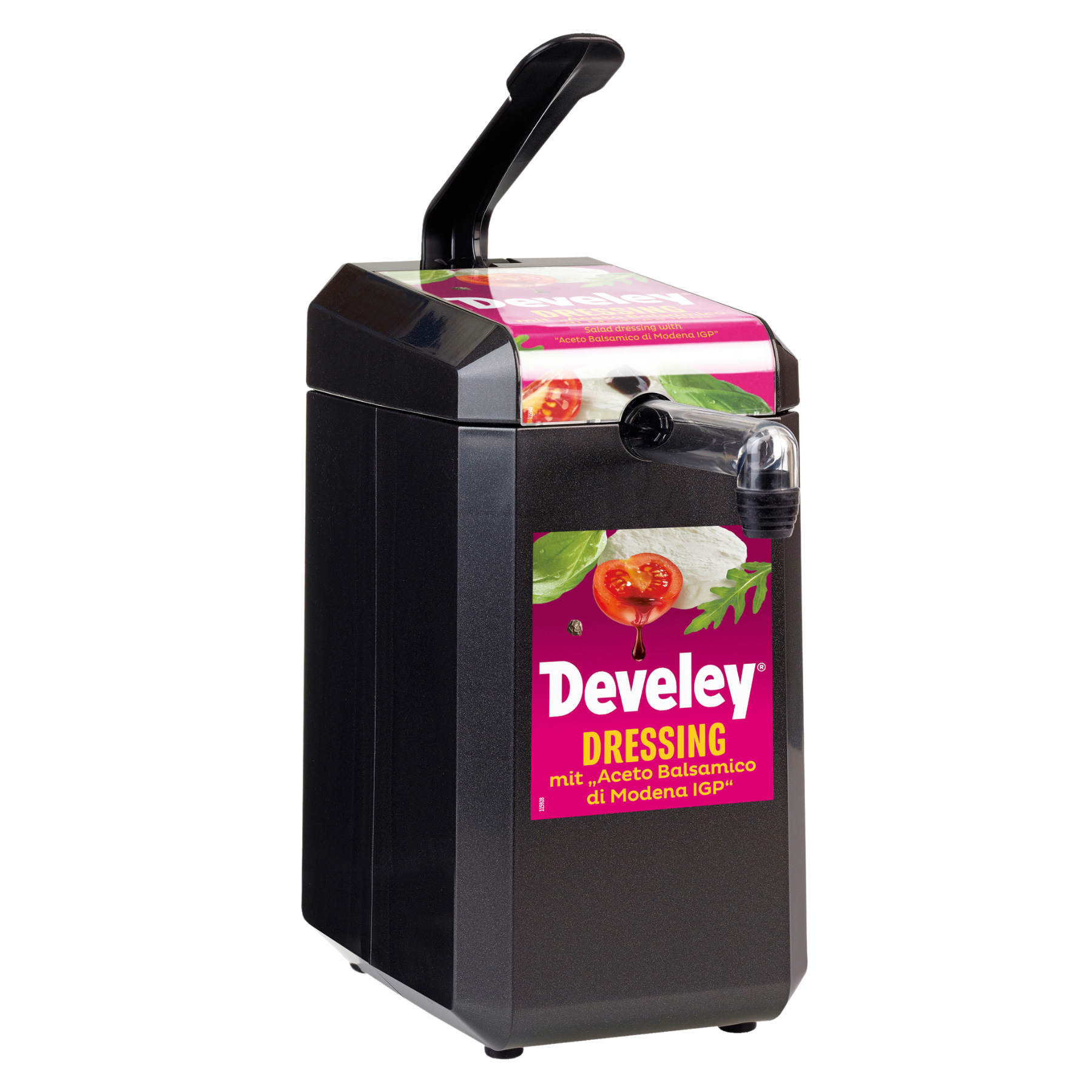 Dispenser mit Etikett "Develey Balsamico Dressing" für 5 kg Dispenserbeutel