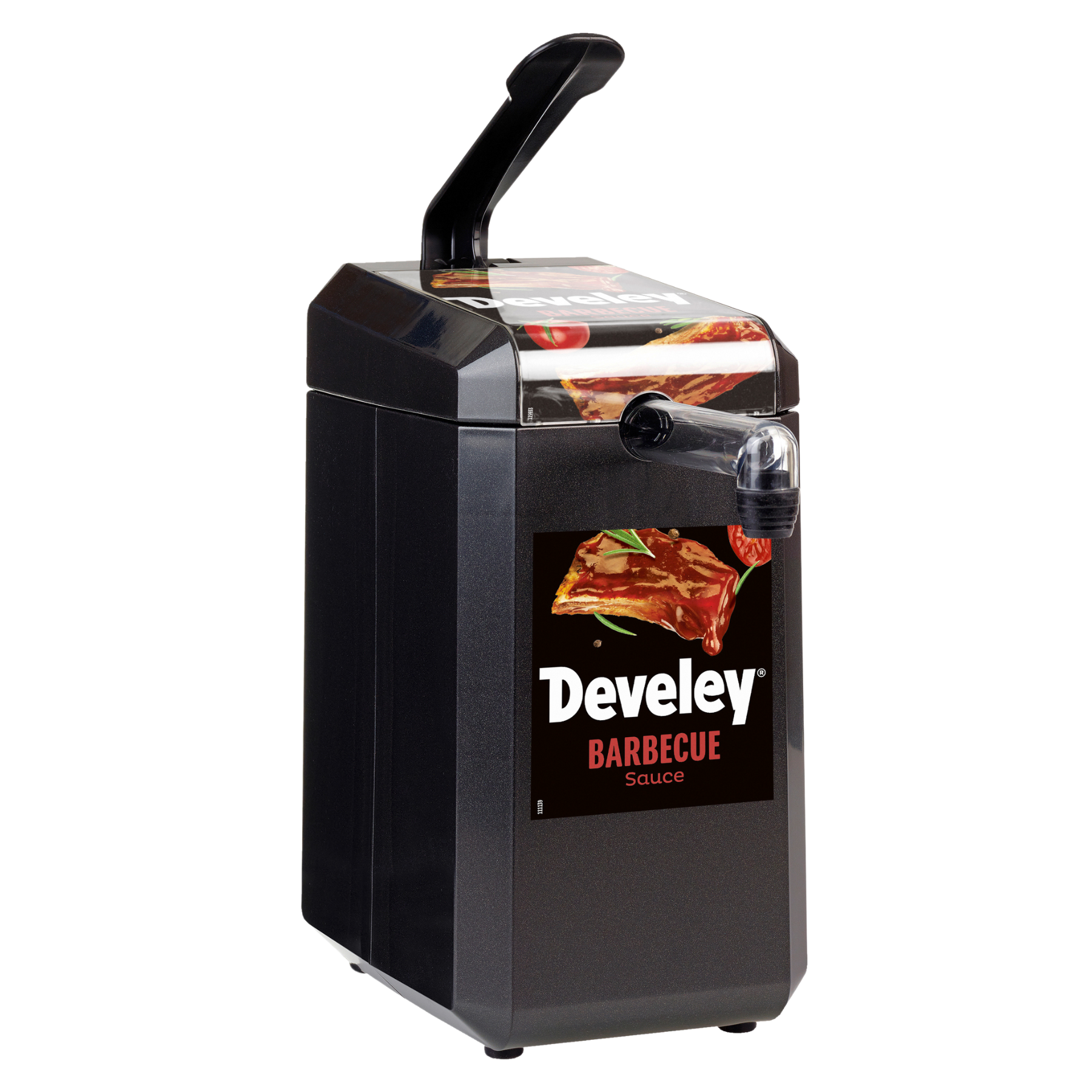 Dispenser mit Etikett "Develey Barbecue Sauce" für 5 kg Dispenserbeutel