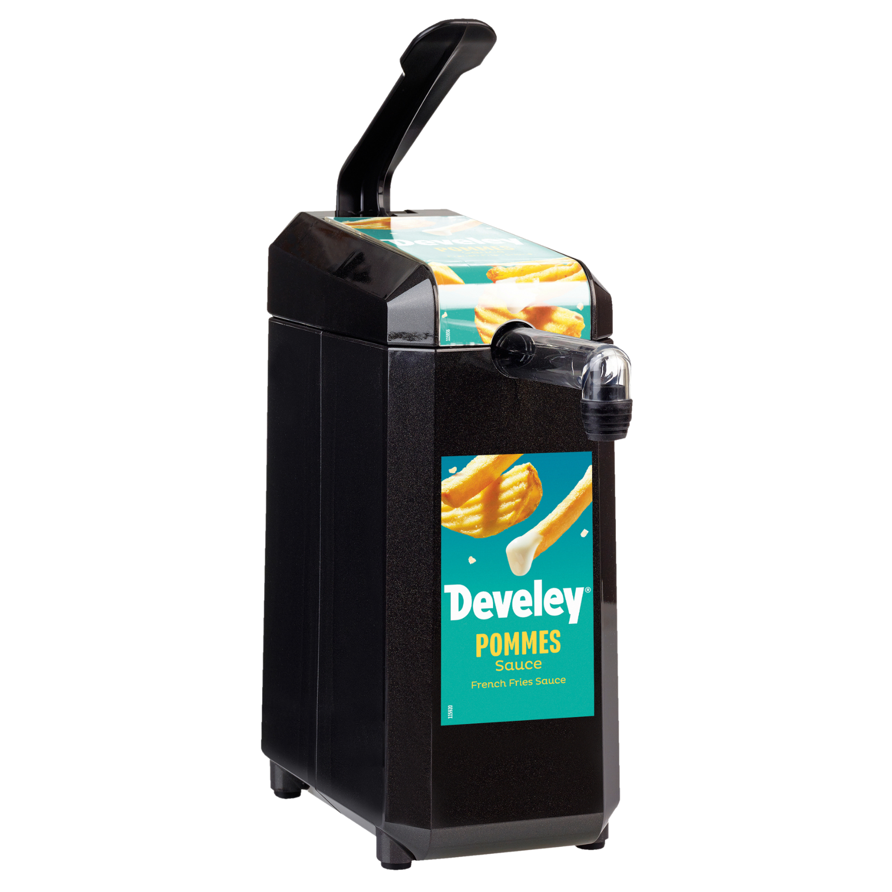 Dispenser mit "Develey Pommes Sauce" für 2,5 kg Dispenserbeutel