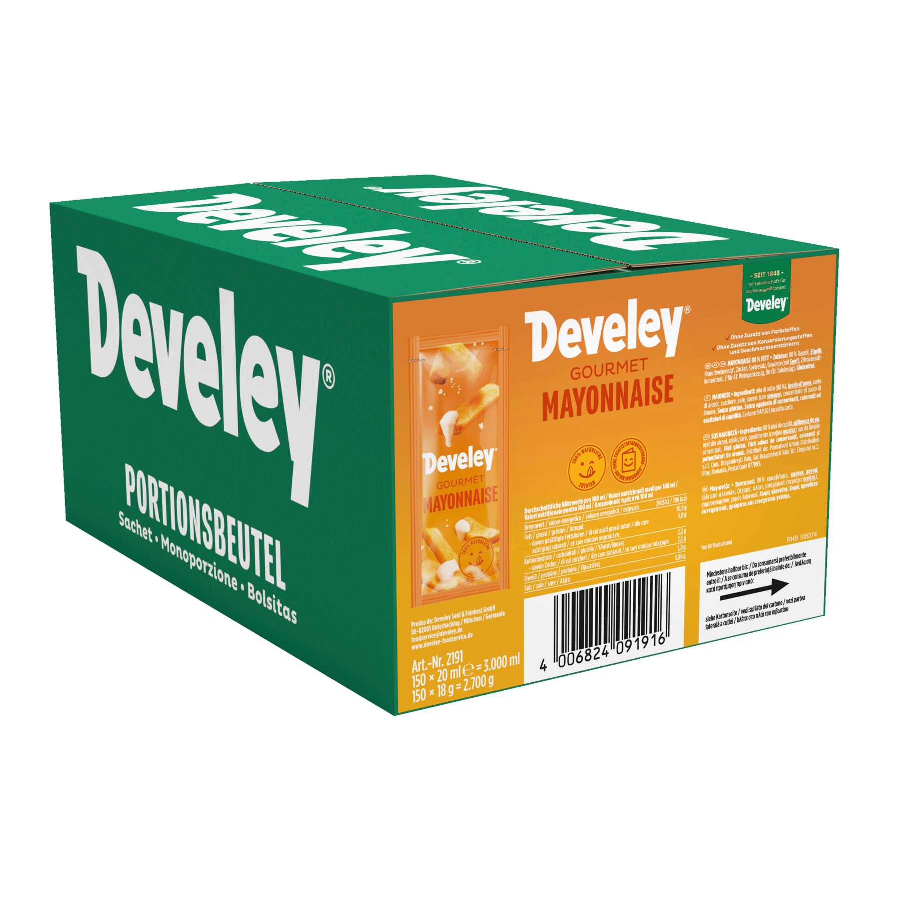 Develey Mayonnaise im Portionsbeutel 20 ml in der 150 Packung