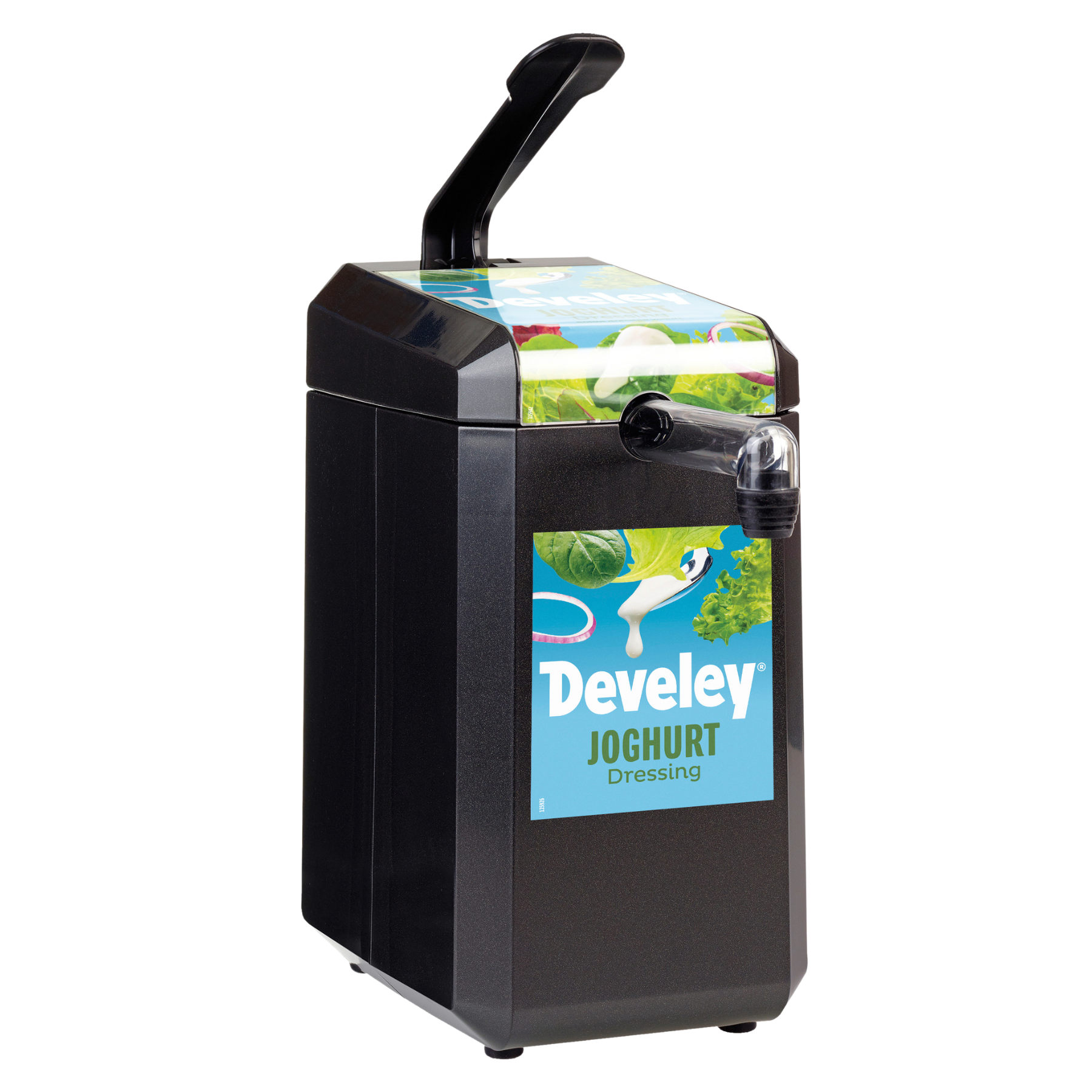 Dispenser mit Etikett "Develey Joghurt Dressing" für 5 kg Dispenserbeutel